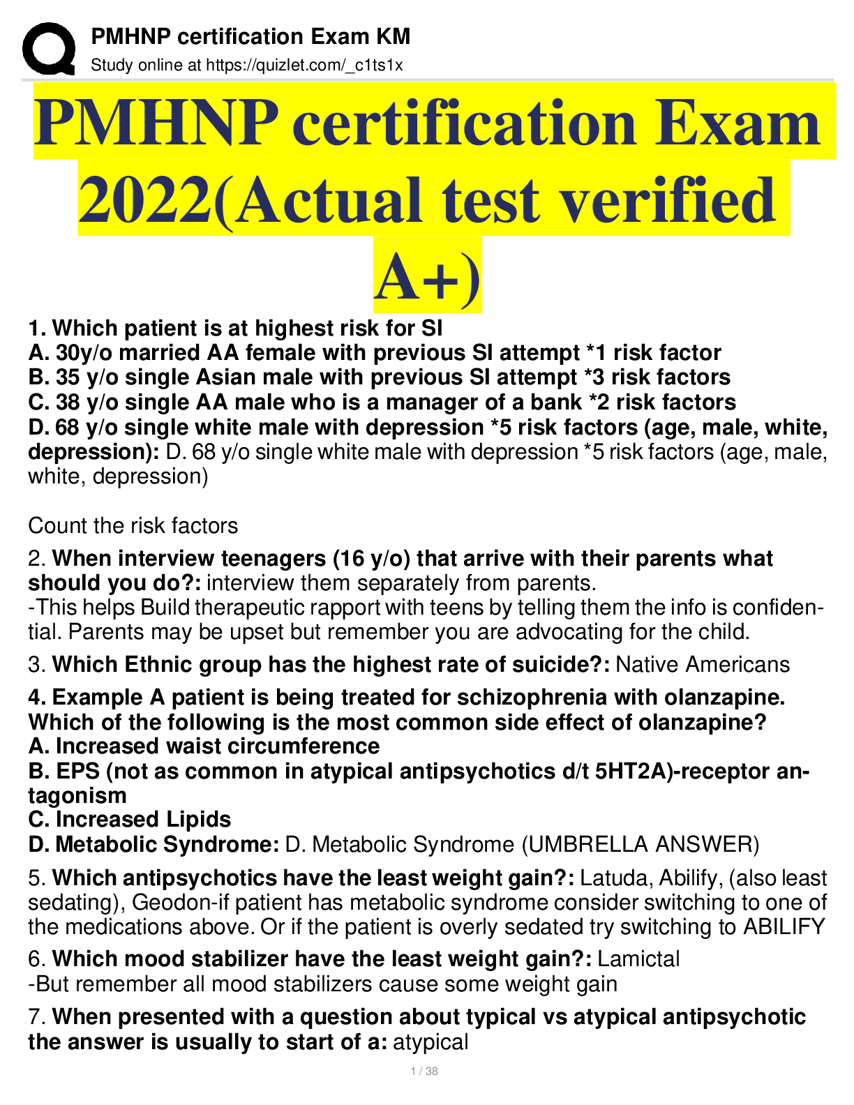 Preview image for PMHNP certification Exam 2022 (Actual test verified A+)
